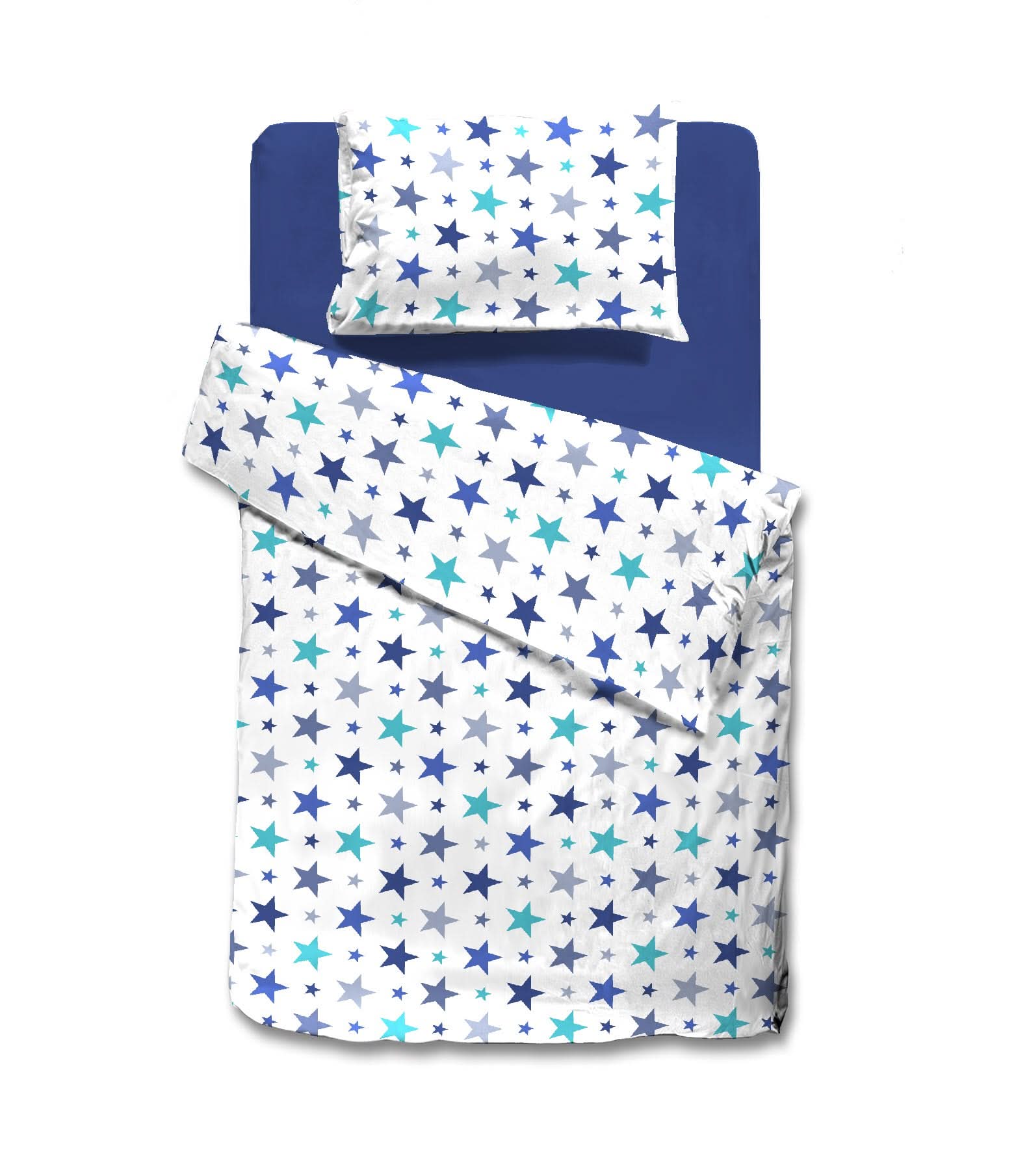 מצעי כותנה דגם כוכבים כחול