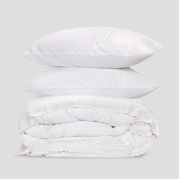 סט סאטן 500 עם מסגרת רקומה בלבן Luxury White