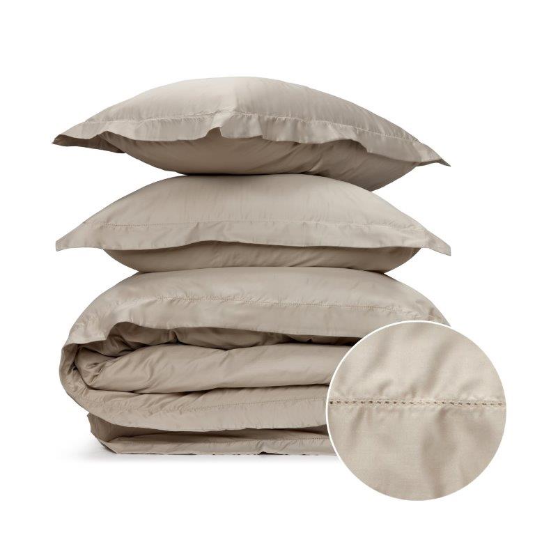 מצעי סאטן 500 כרמים חול – בגימור לולאות דקורטיביות