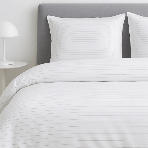 כותנה מצרית -  מצעי סאטן 500 לבן פסים דקים אפורים