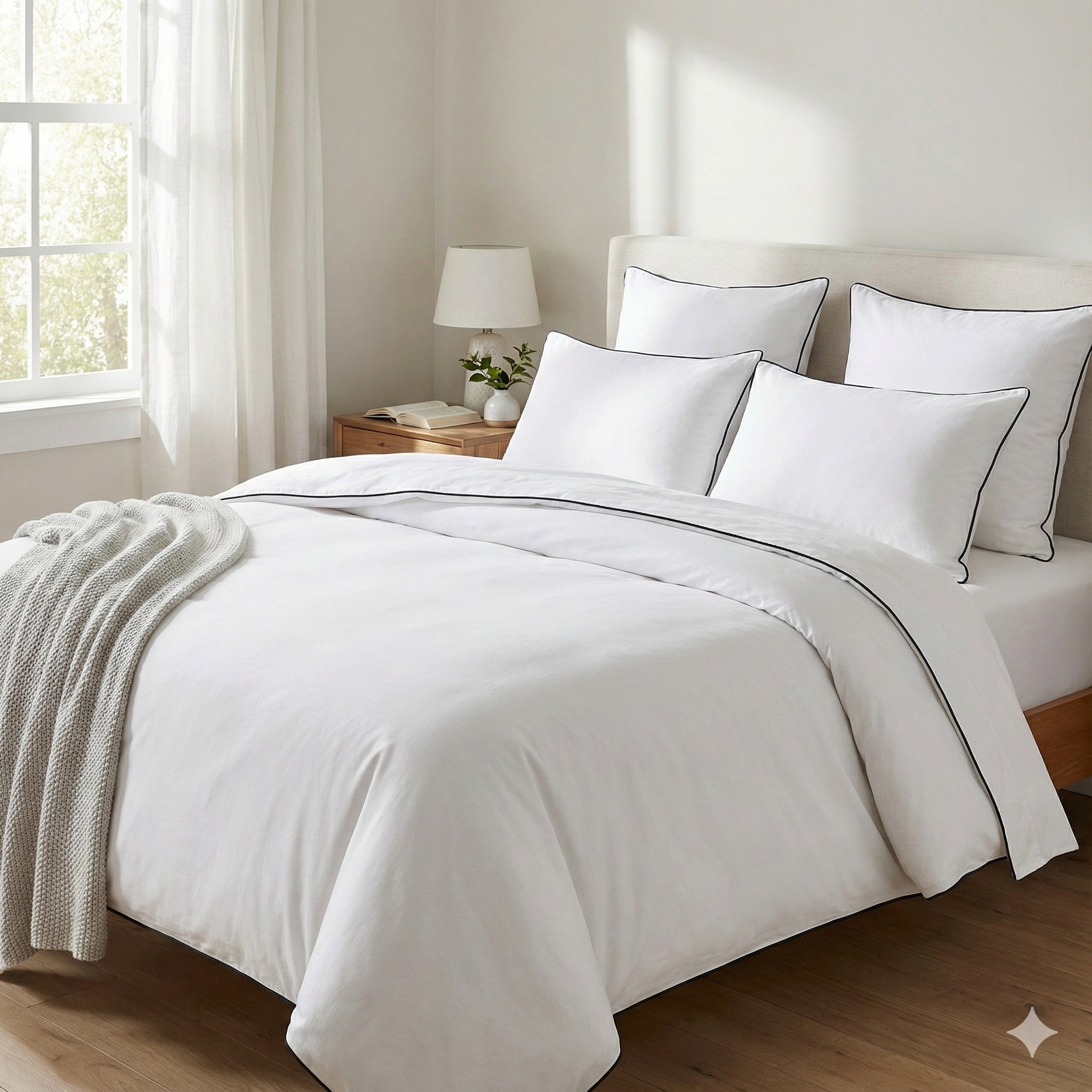 מלכת מצרים - כותנה מצרית - סט סאטן 500 עם פספול שחור Luxury White