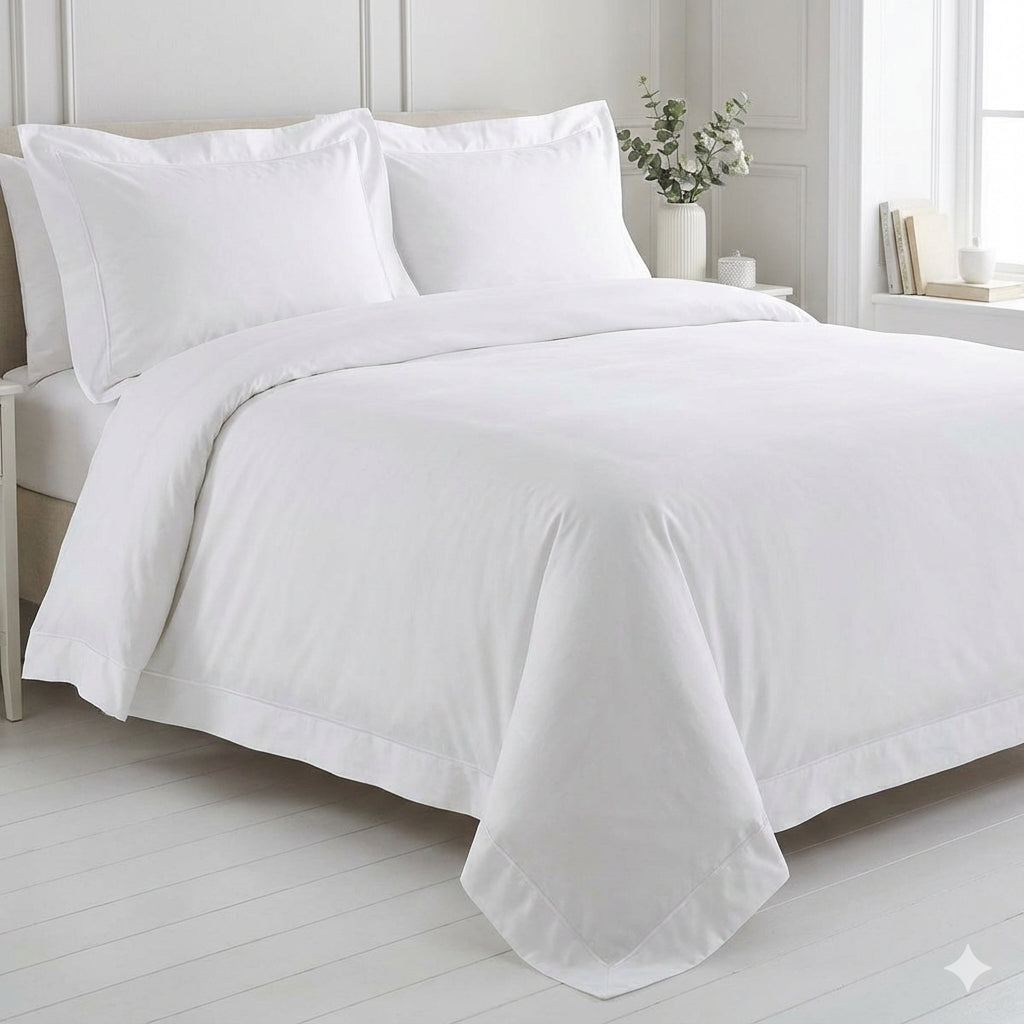 כותנה מצרית - סט סאטן 500 עם מסגרת רקומה בלבן Luxury White