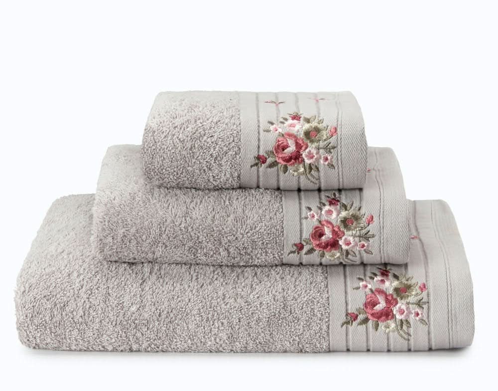 פספרטו – מגבת רקמת פרחים – אפור 40/60 אפור