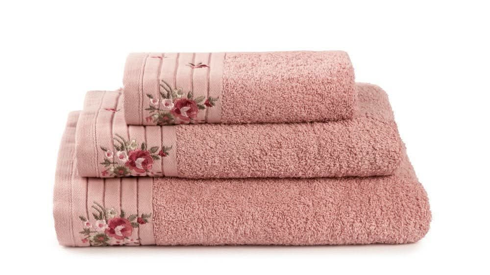 פספרטו – מגבת רקמת פרחים – ורוד 40/60