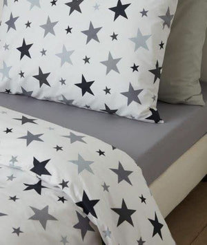 מצעי כותנה לילדים דגם כוכבים אפור - פספרטו