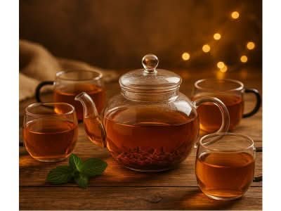 פספרטו – סט קנקן חליטה 1.5 ליטר ו-4 כוסות תה LISBON מבית MICHSAF – חוויית תה מושלמת בכל מזיגה