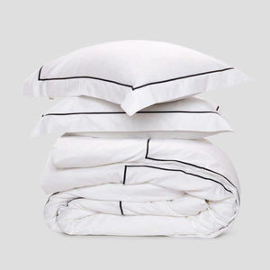 פספרטו – כותנה מצרית - סט סאטן 500 עם מסגרת רקומה בשחור Luxury White שחור