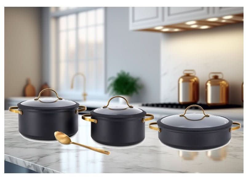 פספרטו – סט סיר 20+סיר 24+סוטאז 28+כף הגשה Black &Gold מבית MICHSAF black