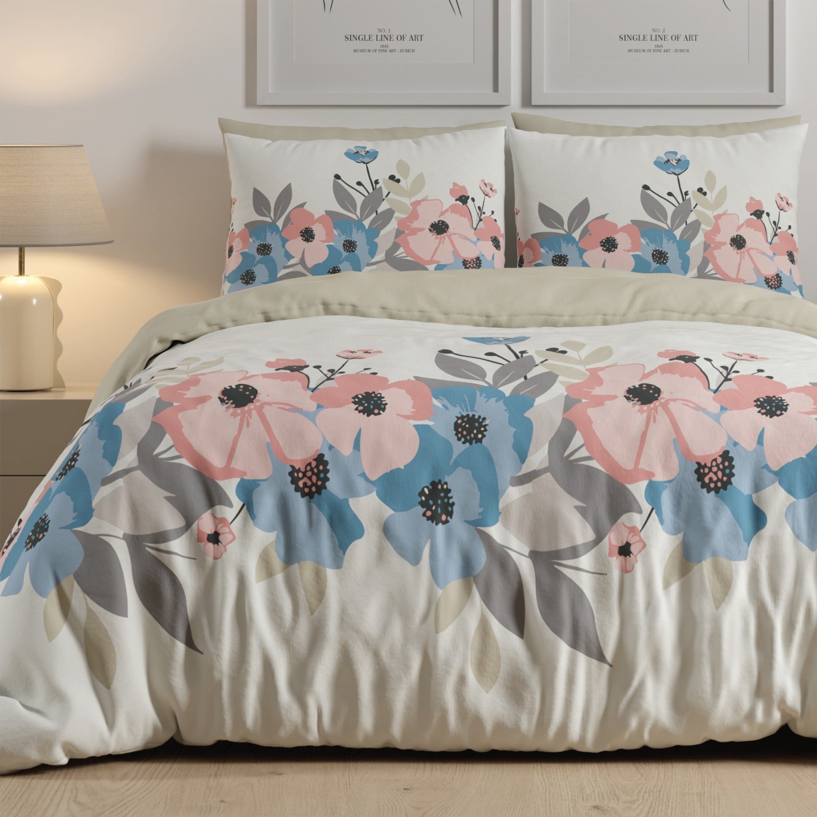 סט מצעים 100% כותנה דגם- פרח בר בפסטל