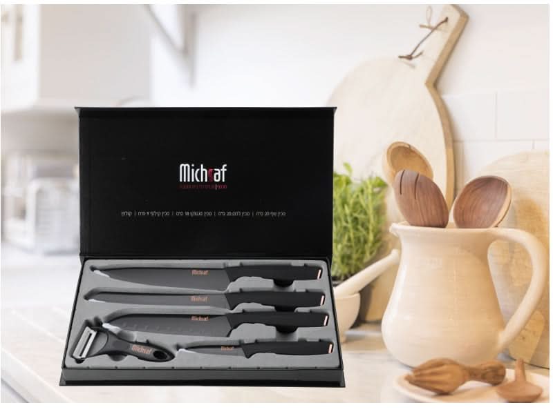 סט 4 סכינים וקולפן דגם ענבר מבית MICHSAF