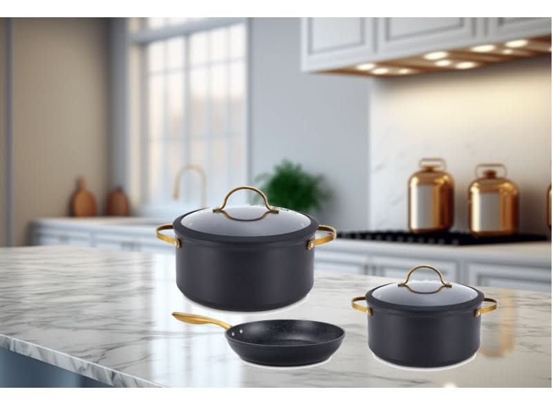 פספרטו – סיר 24 ס"מ + מחבת 24 ס"מ + סיר 28 ס"מ Black &Gold מבית MICHSAF black