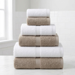 מארז 6 מגבות פרימיום  | לבן - אבן | 100% כותנה  -  במשקל 650 למ״ר