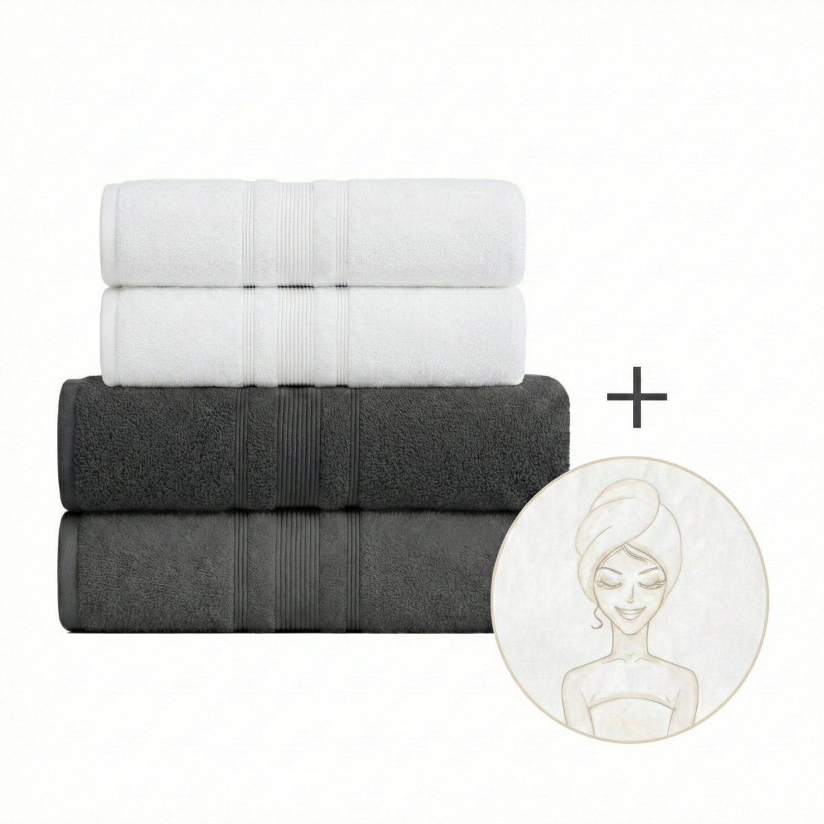 מארז אמבטיה פרימיום של פספרטו: 2 מגבות פנים לבנות + 2 מגבות גוף לבחירה + מגבת לשיער לבחירה