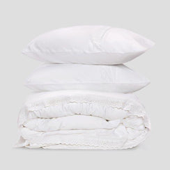 סט סאטן 300 עם מסגרת רקומה בלבן Luxury White