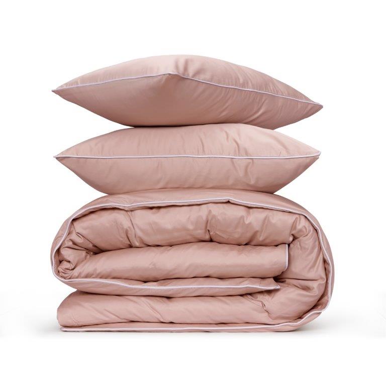 סט סאטן 500 ורוד מעושן עם פספול לבן Luxury