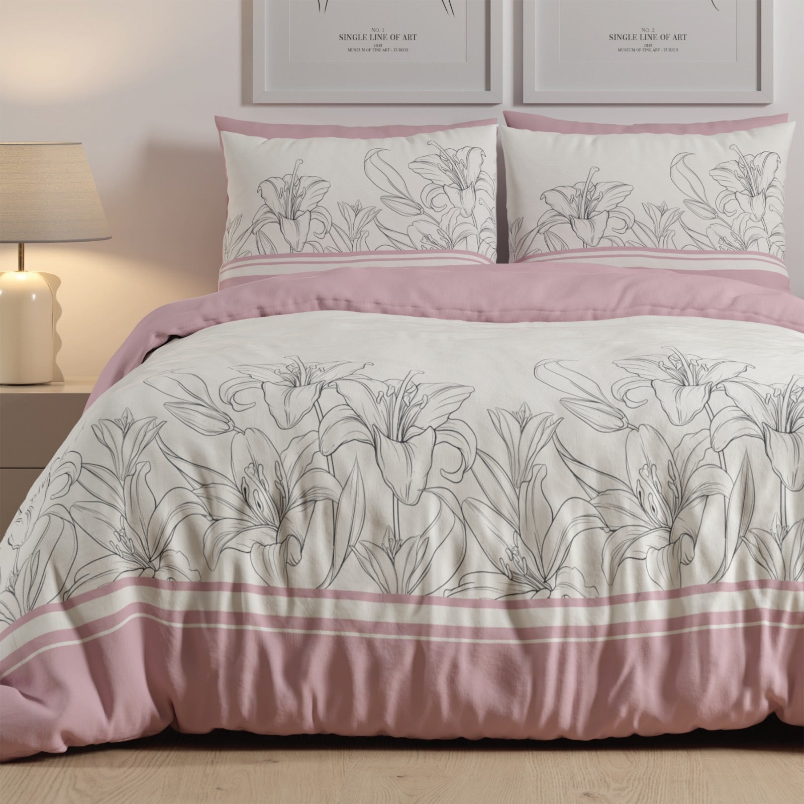 סט מצעים 100% כותנה דגם- פריחה על ורוד