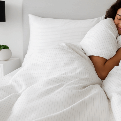 כותנה מצרית -  מצעי סאטן 500 לבן פסים דקים אפורים