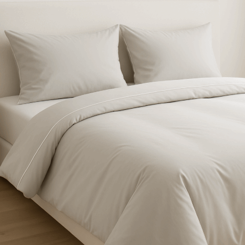 סט סאטן 500 בג’ עם פספול לבן Luxury כותנה מצרית