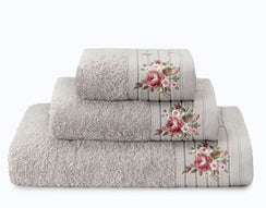 פספרטו – מגבת רקמת פרחים – אפור 40/60 אפור