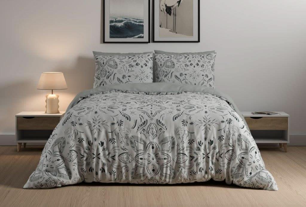 מצעי פלנל דגם אתניק אפור - פספרטו